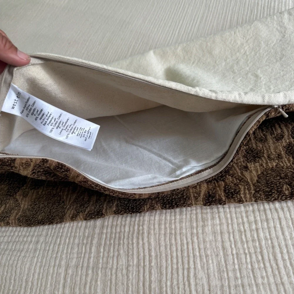 West Elm Pillow Cover 24x24 Brown Chenille Jacquard Textured Large Square NWOT